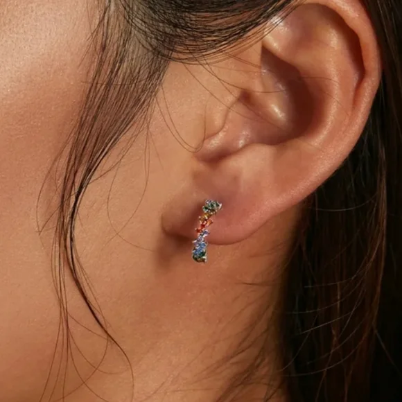 New Dainty Multi-Colored Rhinestone Hoop Earrings - Picture 4 of 4